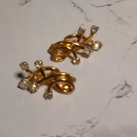 Vtg EMMONS Signed Rhinestone Clip Earrings Gold - Picture 11 of 13
